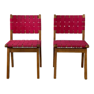 Jens Risom Red Woven Chairs, a Pair