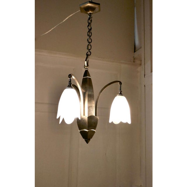 Large French Art Deco Chrome Ceiling Pendant, 1920s For Sale - Image 7 of 9