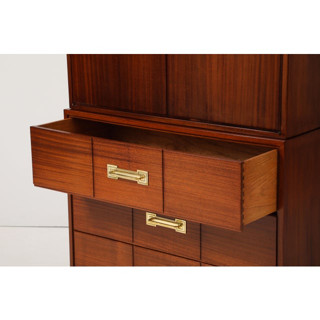 Tommi Parzinger for Charak Modern Mahogany and Brass Tall Chest of Drawers For Sale In New York - Image 6 of 18