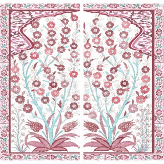 Kips Bay Showhouse Red Turquoise Double Tree of Life Acrylic Diptych Wall Art Panels - A Pair For Sale