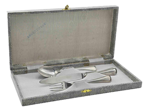 Italian 800 Silver Child's Cutlery Set in Case, Mid-20th Century, Set of 3