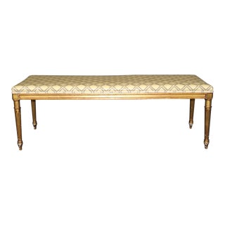 Long Louis XVI Style Gold Gilt Upholstered Window Bench Circa 1950 For Sale