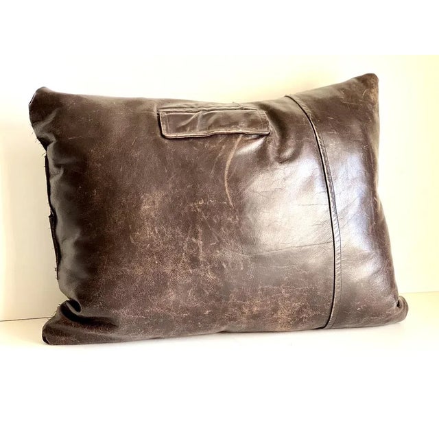 Animal Skin Vintage Brown Leather Cushion For Sale - Image 7 of 12