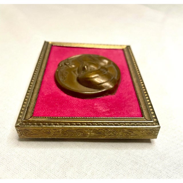 Early 20th Century Dutch Renaissance Figurative Female Brass & Red Velvet Cameo in Repousse' Style For Sale - Image 5 of 10