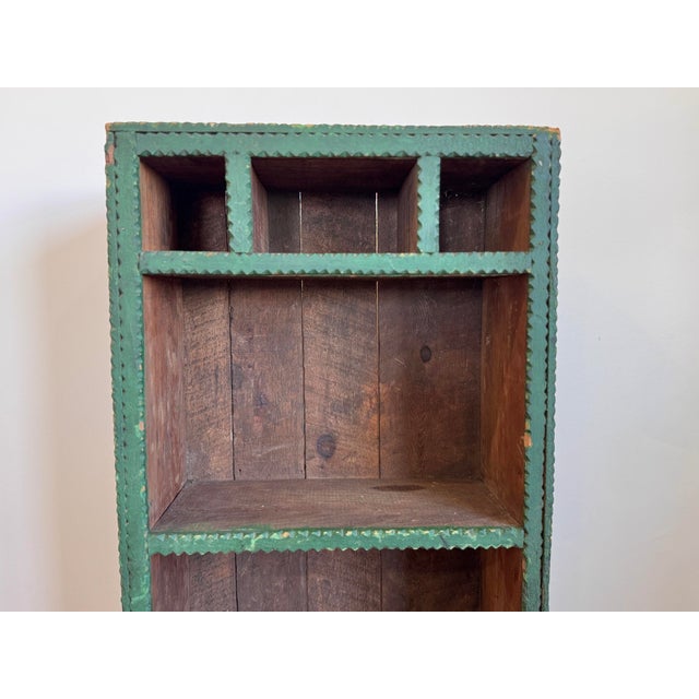 Antique Tramp Art Green Painted Pyramid Carved Étagère Display Cabinet For Sale - Image 4 of 16