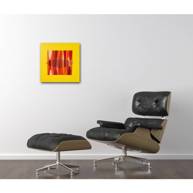 Orange Yellow Red Orange Acrylic and Thread Painting on Canvas "Poemes Xlvi" Original Artwork by Raul De La Torre For Sale - Image 8 of 8