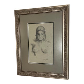 20th Century Nude With Head Scarf Charcoal on Paper by Bert Sanders For Sale