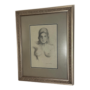 20th Century Nude With Head Scarf Charcoal on Paper by Bert Sanders