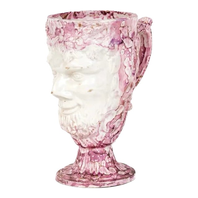 Antique 19th Century English Staffordshire Pink Luster Satyr Head Mug With Frog Inside For Sale