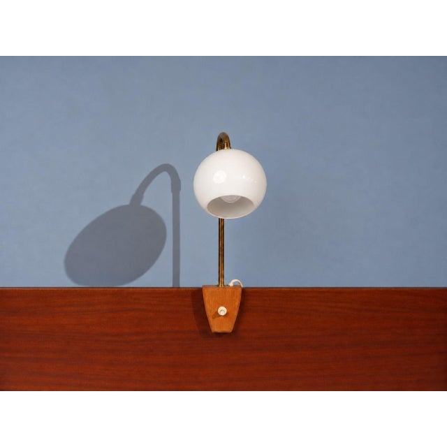 Mid-Century Modern Swedish Modern, Clip-on Task Light, Brass, Wood, Glass, Sweden, 1950s For Sale - Image 3 of 12