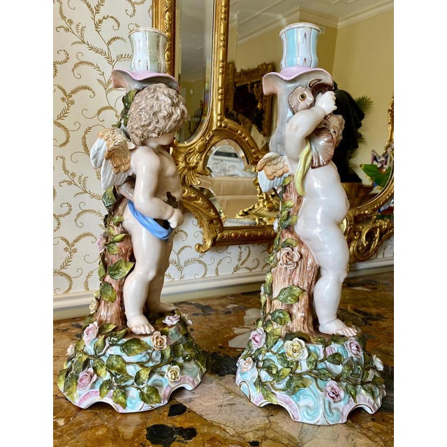 Venus & Cupid Porcelain Candlesticks from Sitzendorf, 19th Century, Set of 2 For Sale - Image 17 of 18