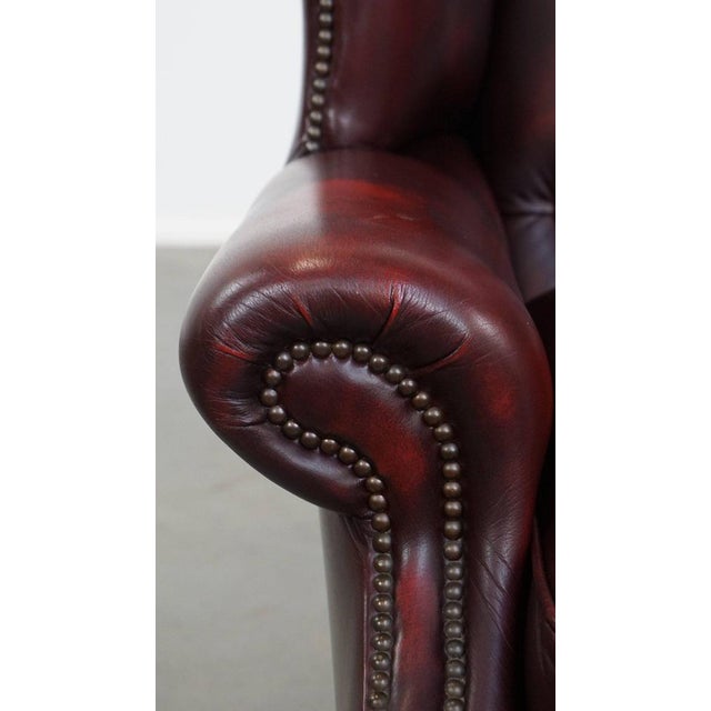 Classic Red Cowhide English Chesterfield Wing Chair with an Exceptionally Wide Seat For Sale - Image 10 of 15