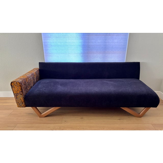 Textile 1960's MCM Sofa - Reupholstered in a Luxuriously Soft Black Chenille and a Burnt Orange/Tan/Brown Paisley Cotton Fabric For Sale - Image 7 of 11