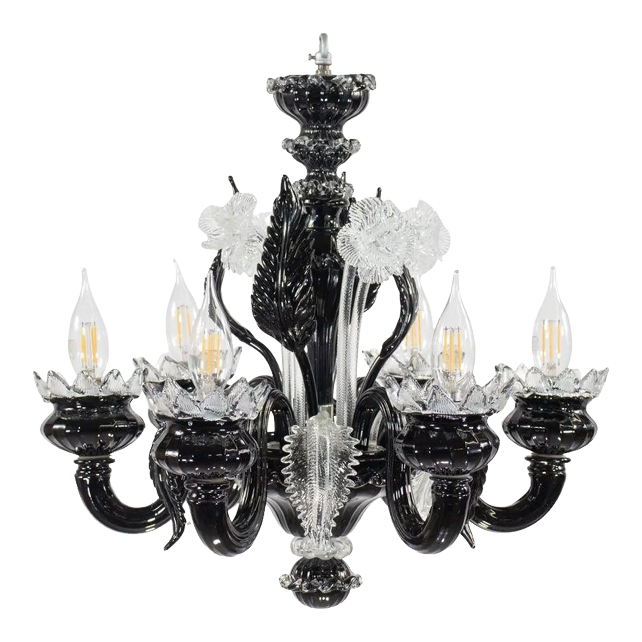 Ca' Rezzonico' Style Black & Clear Murano Glass Chandelier in the
