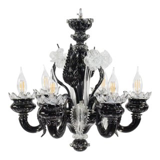 Ca’ Rezzonico’ Style Black & Clear Murano Glass Chandelier in the Manner of Giuseppe Briati For Sale
