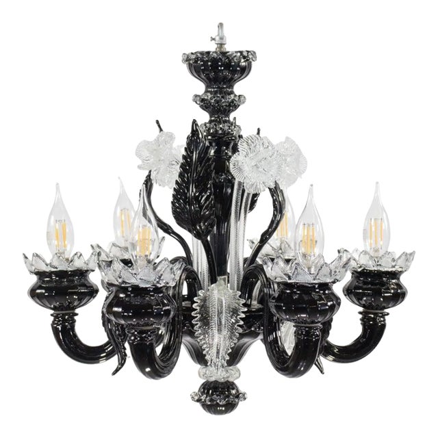 Ca’ Rezzonico’ Style Black & Clear Murano Glass Chandelier in the Manner of Giuseppe Briati For Sale