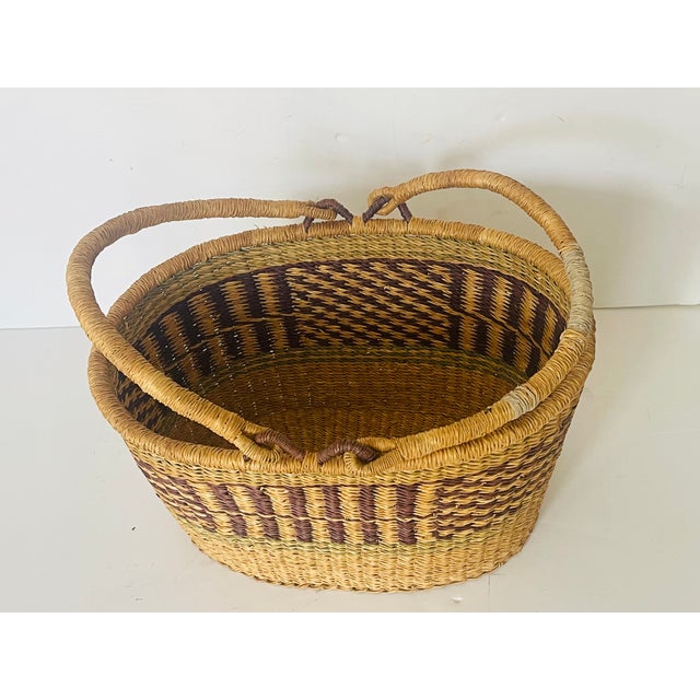French Country Antique Market Basket Woven For Sale - Image 4 of 5