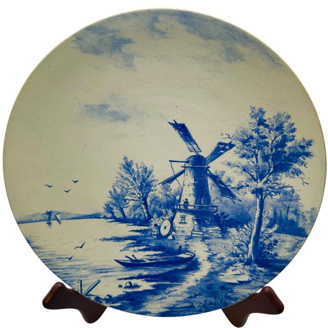 Mid-Century Modern Antique Villeroy & Boch “Dutch River Scene” Charger Plate For Sale - Image 3 of 12