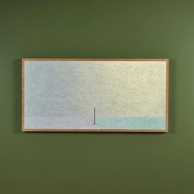 Acrylic painting on hardwood by San Diego artist, Bob Matheny. The textured painting ranges in pastel colors of blue pink...