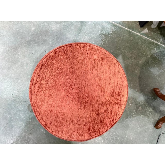 Mid 20th Century Hand-Carved Wooden Footstool / Ottoman With Upholstered Cushion – Rustic Global Style For Sale - Image 4 of 5