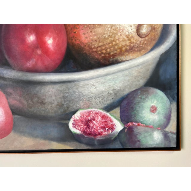 Wood 90's Venezuelan Mohamed " Still Life With Metals & Fruits " Oil Painting For Sale - Image 7 of 13