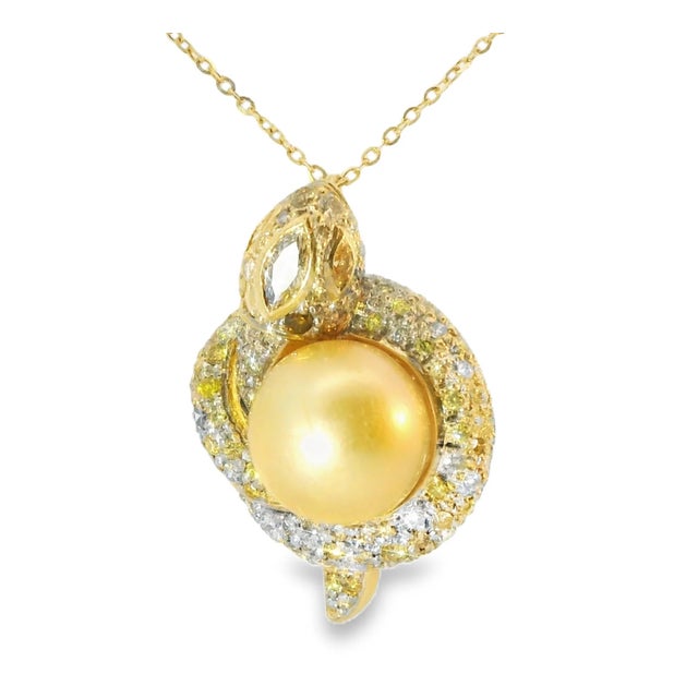 18K Yellow Gold Diamond & Pearl Snake Pendant Slide Make a bold statement with this striking 18K Yellow Gold Diamond &...