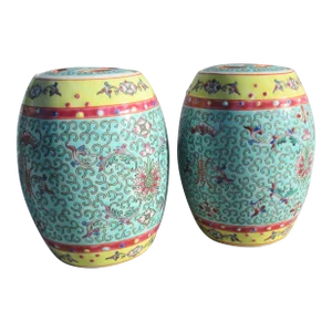Pair of Chinese Porcelain Ginger Jar Turquoise Famille Rose-Pair of 2