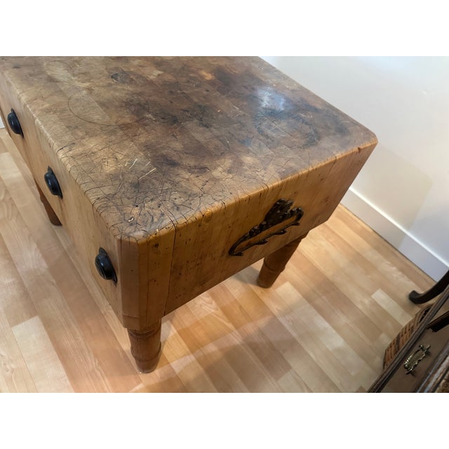 Vintage Michigan Maple Block Co. Solid Maple Butcher Block Table-Petoskey, Michigan-12.5" Thick For Sale - Image 13 of 14