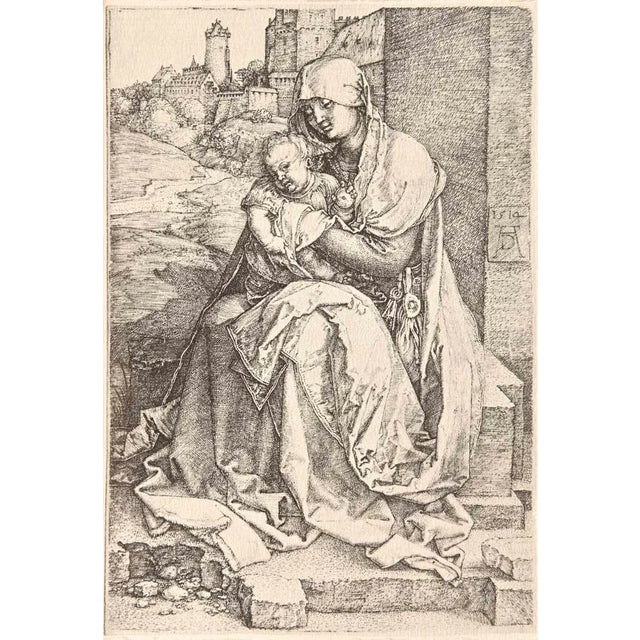 The Virgin and the Child is a Woodcut print on cream-colored paper realized after Albrecht Durer, a reproduction of the...