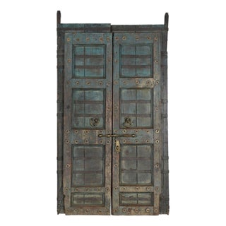 Antique Indian Painted Teakwood Door, C. 1900 For Sale