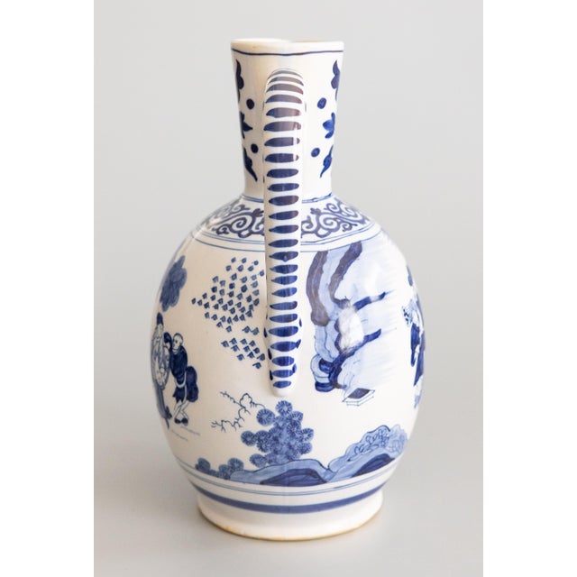 Boch Freres Keramis 19th Century Dutch Delft Faience Chinoiserie Pitcher Ewer With Figures For Sale - Image 4 of 10