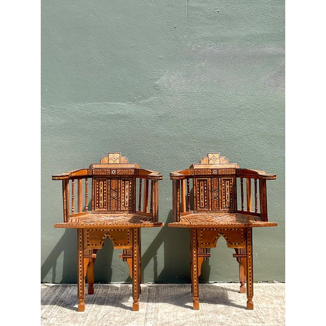 Vintage Syrian Inlaid Wood Chairs - A Pair For Sale - Image 12 of 18