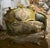 French Louis XV Romantic Loveseat With Floral Damask Upholstery, Sage Green Velvet Panels, Cherubs & Hand-Gilded Gold Leaf Frame For Sale - Image 4 of 5