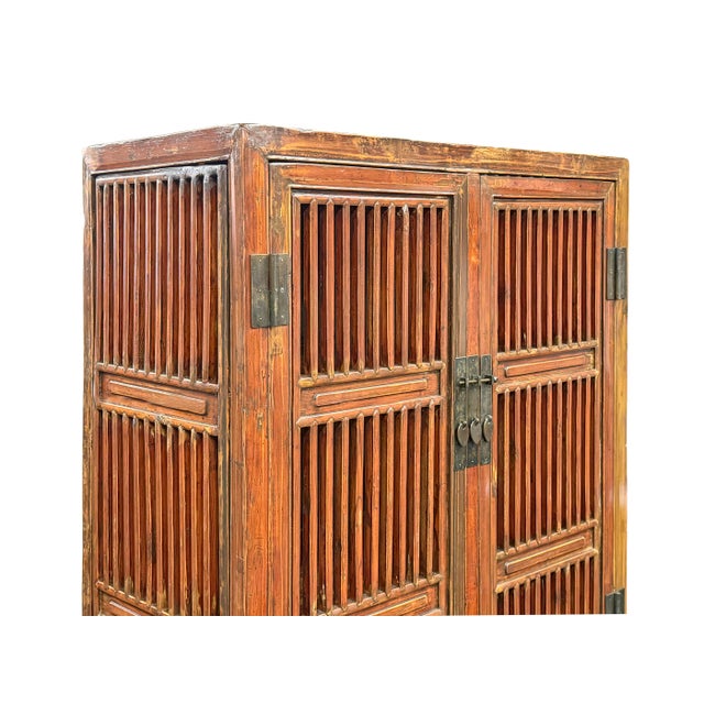 Vintage Brown Oriental Open Bars Doors Display Curio Cabinet Bookcase For Sale - Image 9 of 16