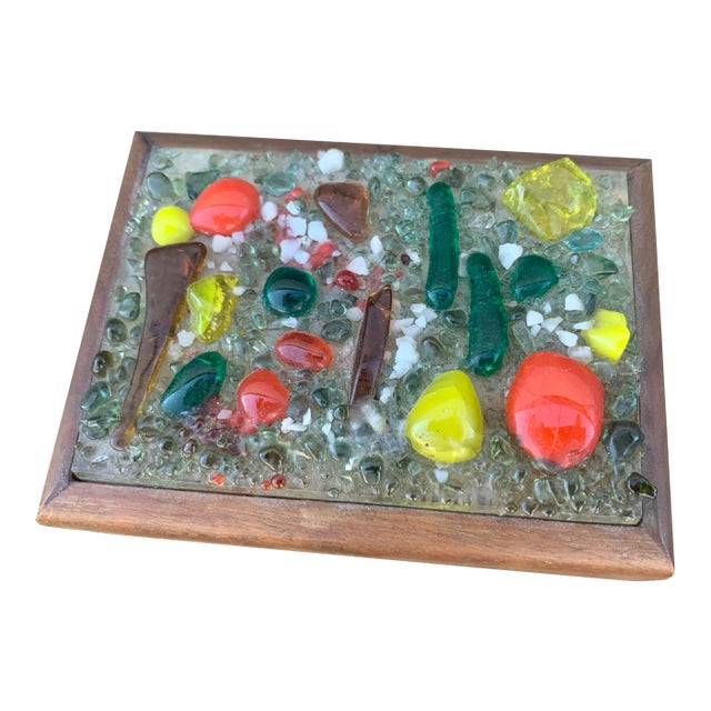 Mid Century Modern Fused Glass Wooden Trinket Box For Sale