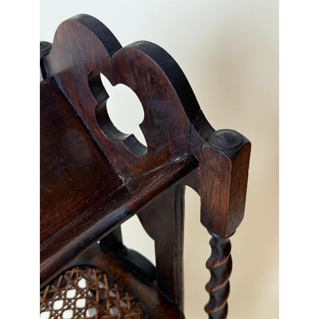 English Gothic Revival Oak Canterbury Bookcase with Original Cane, 1890 For Sale - Image 11 of 14
