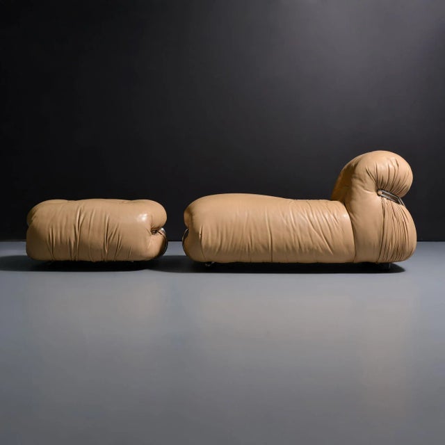 Modern Vintage Soriana Lounge Chair & Ottoman by Afra & Tobia Scarpa in Leather, 1970 For Sale - Image 3 of 8