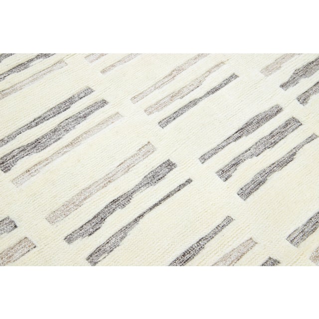 Textile Geometric Moroccan-Style Wool Rug Handmade in Ivory Color by Apadana For Sale - Image 7 of 9