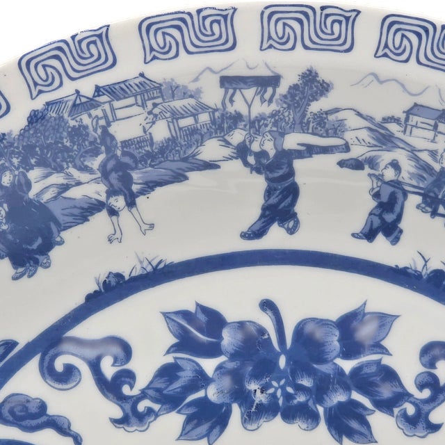 Vintage Chinese Tatung Blue and White Porcelain Platter – 14.25” Decorative Plate For Sale In San Francisco - Image 6 of 9