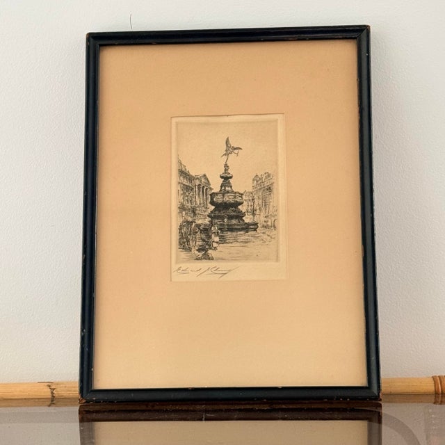 Edward J. Cherry Signed Eros Piccadilly Circus Monochrome Etching, Framed, C. 1925–1940 For Sale - Image 10 of 10