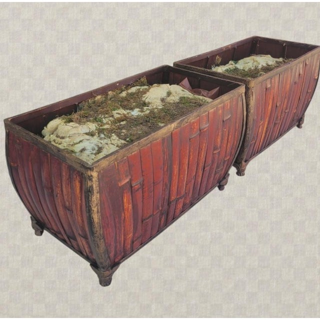 1990s 1990s Massive Bamboo Metal Elongated Coastal Regency Planters Troughs-a Pair For Sale - Image 5 of 9
