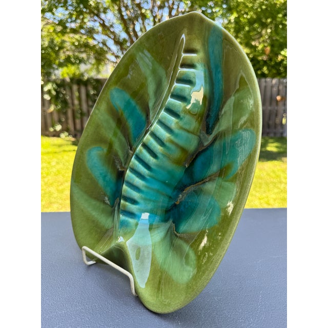 Ceramic Vintage MCM California Pottery Usa 404 Green & Aqua Drip Glaze Ash or Catchall Tray For Sale - Image 7 of 13
