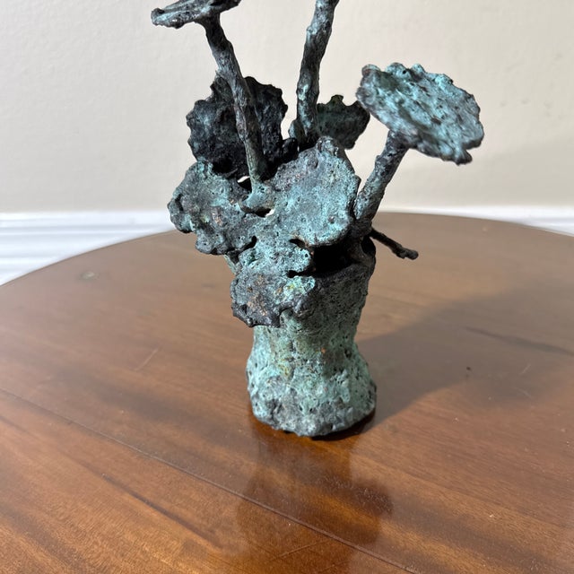 Early 21st Century Early 21st Century Bronze Artist Made Brutalist Style Flower Sculpture For Sale - Image 5 of 8