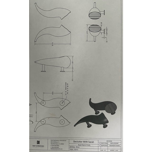 Pair of Contemporary Custom Brass Horn Hardware Doorknob Pulls For Sale - Image 9 of 10