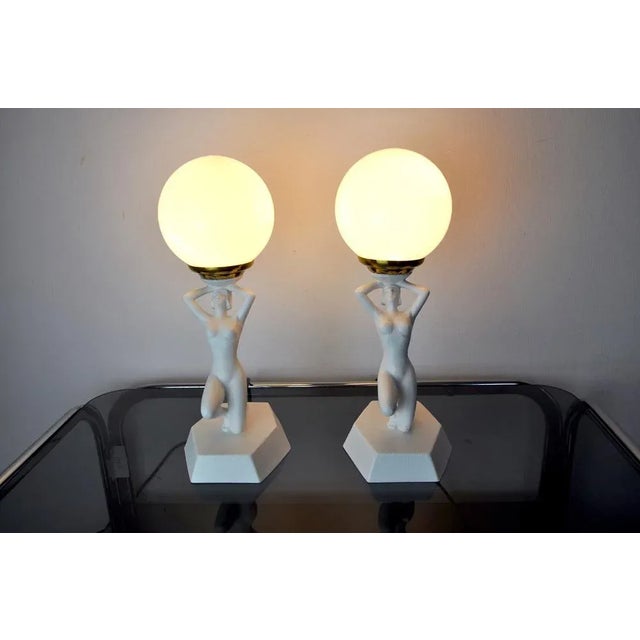 1980s Nude Woman Ball Lamps by Onices Eth, 1980s, Set of 2 For Sale - Image 5 of 8