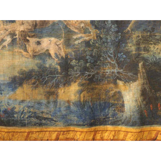 Textile A Large 18th Century French Toile Peinte of a Stag Hunt in the Forest For Sale - Image 7 of 17