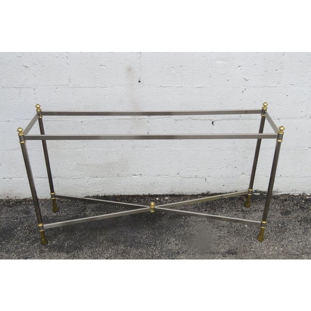 Hollywood Regency Two Tones Chrome and Brass Console Table Tv Stand 5602 For Sale - Image 4 of 16