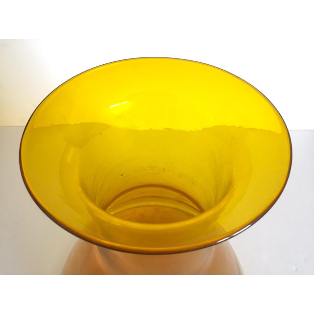 Rare Vintage 1957 Mid Century Modern Wayne Husted Blenko Jonquil Amber Yellow Monumental Extra Large Art Glass Floor Vase