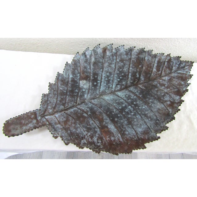 Brutalist Vintage Maitland-Smith Verde Green Brass Pointed Leaf Centerpiece Tray For Sale - Image 3 of 9