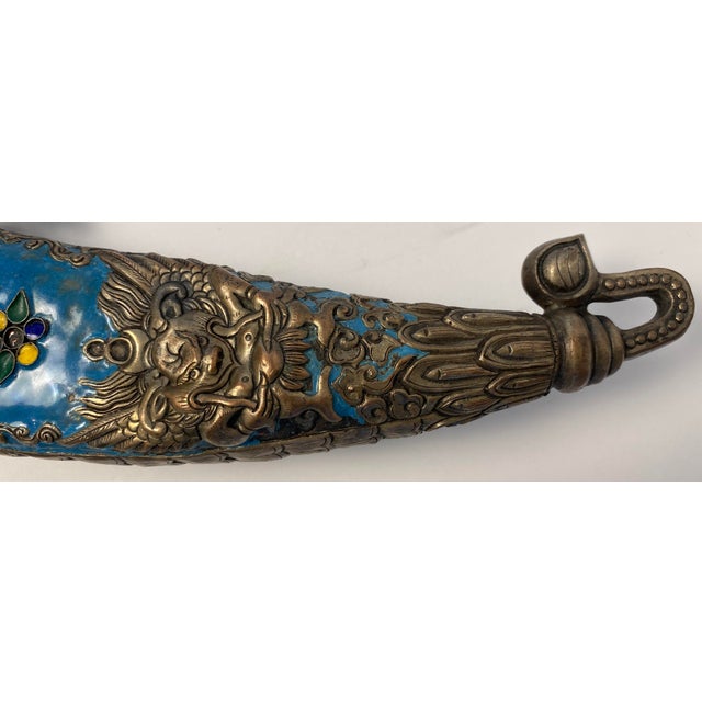 Late 20th Century Antique Tibetan Ritual Dagger With Silver, Turquoise Blue Enamel and Dragon For Sale - Image 5 of 18